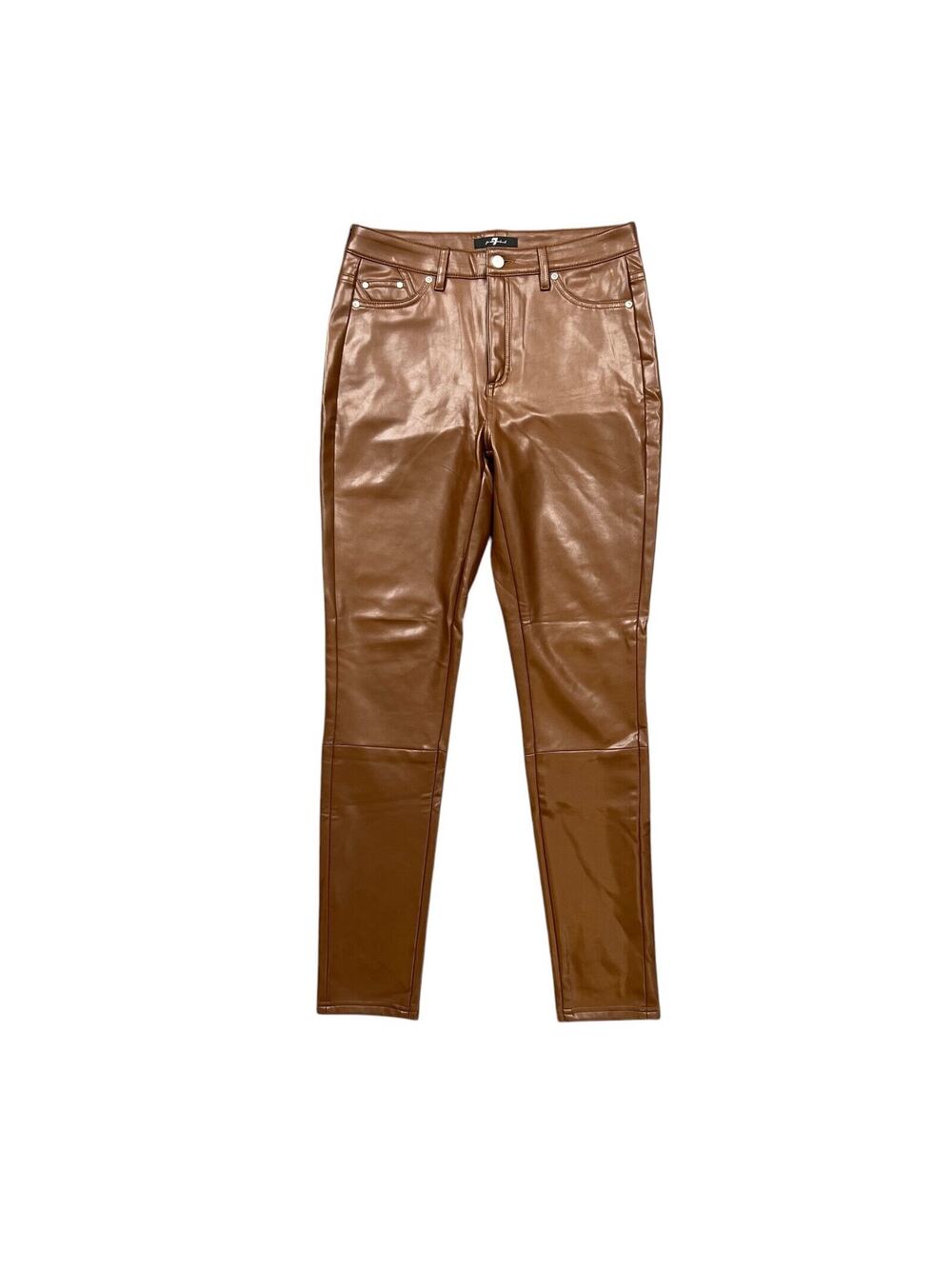 7 For All Mankind Jeans Womens‎ S Small Camel Faux Leather Skinny Ankle *READ